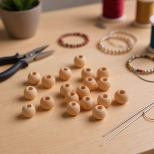 Perline in legno Ilan da 12 mm, rotonde, con foro grande, per la creazione di gioielli e forniture per artigianato - Product Image 2