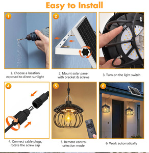 Lámpara Solar LED IP65 Impermeable para Cobertizo, Lámpara Colgante, Lámpara de Araña, Sensor de Movimiento Automático de Amanecer al Atardecer, Recargable, para Interiores, Exteriores y Jardín - Product Image 5