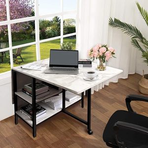 Multifunctional telescopic folding storage dining <b>table</b>, imitation marble double-layer shelf, small apartment <b>sofa</b> side <b>table</b> - Product Image 4