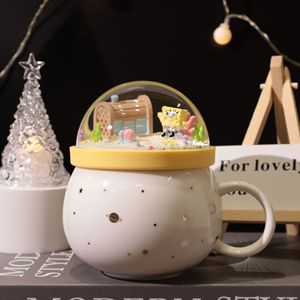 Tazza in Ceramica con Coperchio a Forma di Fiocco di Neve Spongebob, Design Micro Paesaggio Cartoon, Vendita Diretta dalla Fabbrica, per Festa dei Bambini, San Valentino, Compleanno - Product Image 4