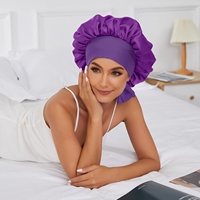 Grande bonnet de nuit en satin élastique à large bord avec nœuds, style européen et américain, pour la protection des cheveux des femmes