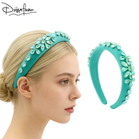 DREAM FASHION Bandeaux de luxe légers et durables en cristal turquoise de créateur, ornés de strass, pour cheveux de fille coréenne