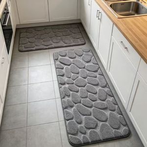 Tapis de cuisine en polaire corail Cangming 50x80cm, motif galets en relief, antidérapant, style moderne et simple - Product Image 1