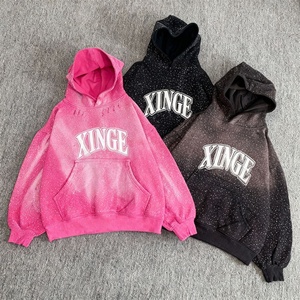 Sudadera con capucha unisex extragrande y corta, estilo vintage, lavado desgastado, 400 g/m², con estampado retro de pedrería, venta al por mayor, modelo 2026 - Product Image 1