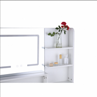Miroir lumineux moderne blanc à panneaux de bois mobiles, haute efficacité, 3 modes d'éclairage, avec tiroirs pour coiffeuse de salon