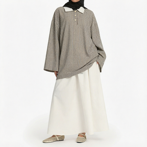 Muslim <b>Women</b> Solid Breathable Modest <b>Polo</b> <b>Shirt</b> Regular Fit <b>Long</b> <b>Sleeve</b> Cotton Blouse Casual Daily Wear - Product Image 1
