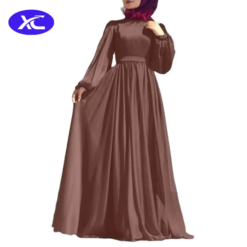 2024 Middle East New Modest and Elegant Islamic Kaftan Dress Solid Color Chiffon Beaded Waistband Robe for Muslim Women