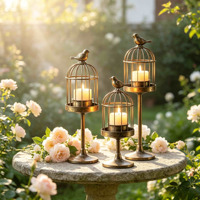 Ensemble de 3 porte-bougies vintage en métal en forme de cage à oiseaux, grands chandeliers en fer avec figurine d'oiseau, lanterne de table rétro pour la décoration de la maison