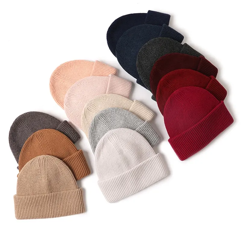 Anpassbar niedlich Luxus warm gestrickte Woll-Mütze Rohlinge Winter Kaschmir Bennie-Kappe Damen 100% reine Wolle Mütze Hüte mit benutzer definierten Logo