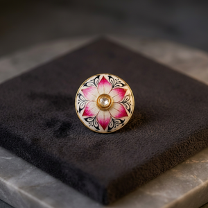 Boutons de luxe personnalisés en laiton avec tige, émail Meenakari de Jaipur, motif lotus rose, cristal Polki, pour costume de mariage formel ou de fête pour homme, style Sherwani - Product Image 6