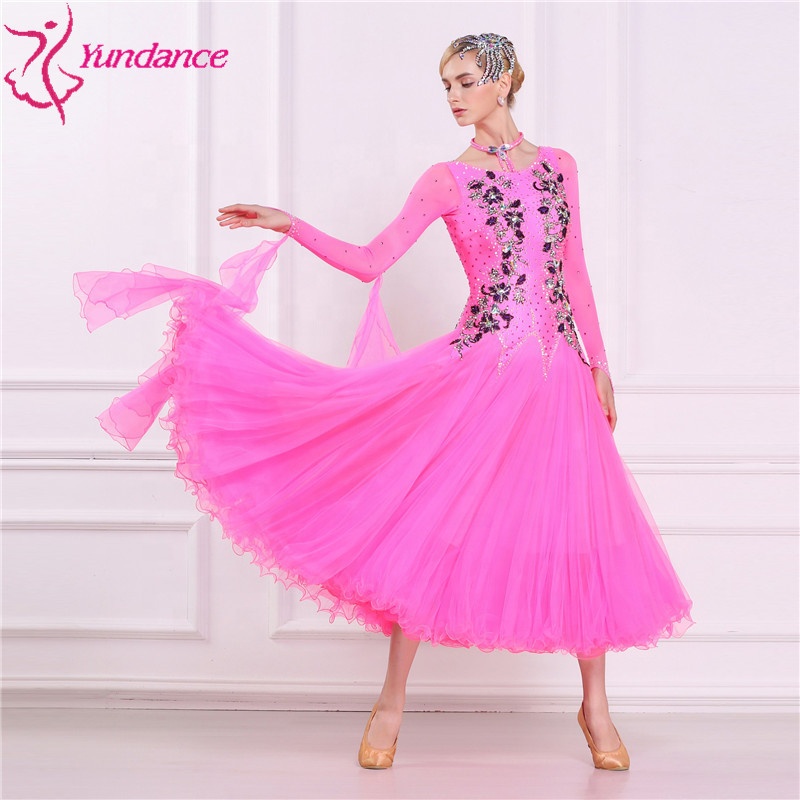 pink ballroom dance dress Fuchsia hot pink ballroom dancing dresses for women girls rhinestones waltz tango professional foxtrot smooth flowy dance long skirt gown for female