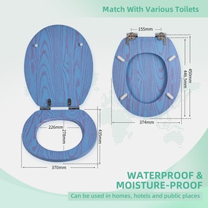 Asiento de inodoro de madera moldeada con cierre suave, <span class=keywords><strong>tapa</strong></span> azul con patrón de vetas de madera roja natural, <span class=keywords><strong>WC</strong></span> abatible |   Diseño Elegante - Product Image 4