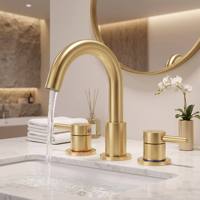Robinet de lavabo moderne en or brossé avec raccord rapide et rotation à 360° pour usage en suite d'hôtel - Vente en gros