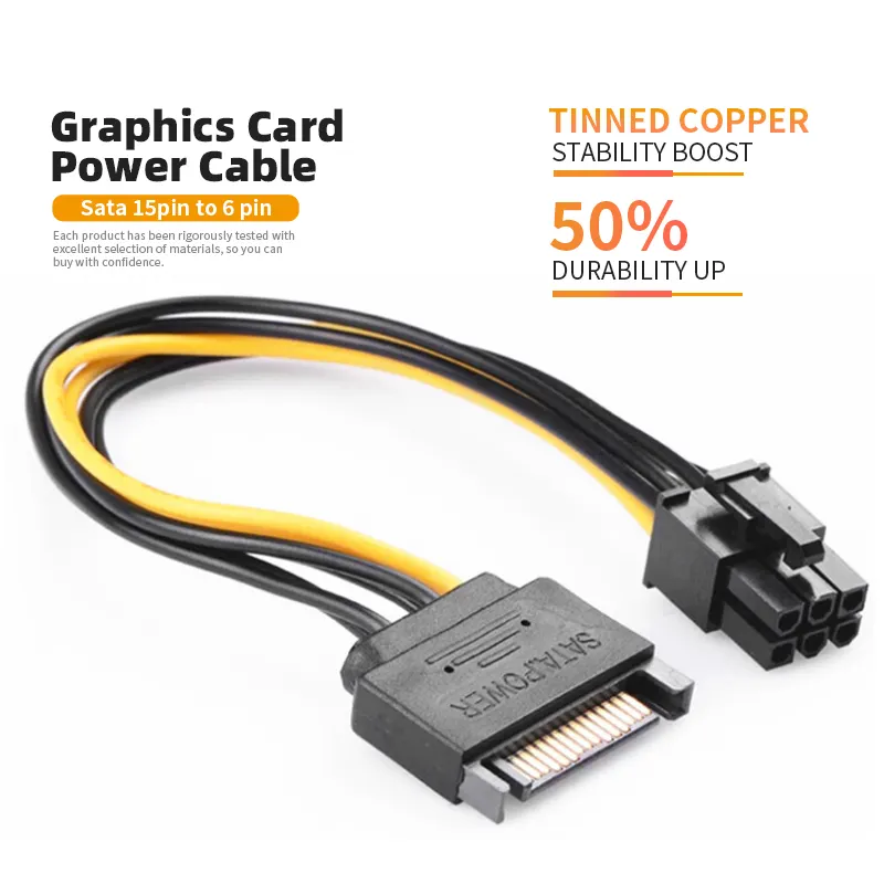 Graphics Card Power Cable 6Pin Male To 6+2 Pin Male Graphics Card Power Cable Gpu Adapter Power Supply 22Cm Dual Splitter Cable