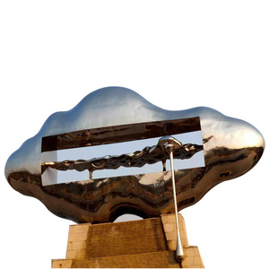 Sculpture en acier inoxydable Jiahua Mirror Cloud, fontaine d'eau extérieure, art métallique décoratif abstrait géométrique à poser au sol - Product Image 1
