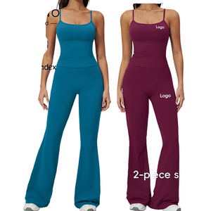 New Solid Blue Red Women's 2-Piece Gym Set with Adjustable Straps Tank Top & <b>Flare</b> <b>Leggings</b> Elastic Waist for Yoga Pilates - Product Image 1