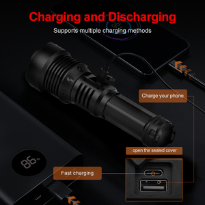 Hiển Thị Kỹ Thuật Số 3000 Lumens Siêu Sáng Đèn Lồng Zoomable <span class=keywords><strong>Torch</strong></span> Ánh Sáng Di Động Di Động Điện Dài Phạm Vi <span class=keywords><strong>LED</strong></span> Đèn Pin Chiến Thuật - Product Image 6