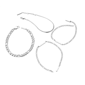 Juego de 4 Pulseras de Cadena de Acero Inoxidable de Alta Calidad, Brillante y Pulida, con Eslabones Planos Tipo Serpiente y <span class=keywords><strong>Figaro</strong></span>, con Barra para Logotipo, de Yiwu Aceon Velle - Product Image 1