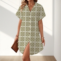 Robe chemise à col ouvert en rayonne imprimé tropical de style hawaïen personnalisé avec poches latérales robe midi décontractée pour femme en vacances