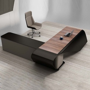 Modern Executive Office <b>Desk</b> L Shaped <b>Extendable</b> Modular Luxury Boss CEO <b>Desk</b> with Wooden Panel Design - Product Image 4