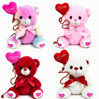 Ours en peluche de 30 cm avec ballon cœur et nœud, jouet en peluche doux, cadeau de Saint-Valentin pour petite amie et enfants, vente en gros