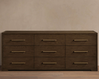 Nouveauté : Ensemble de meubles de chambre à coucher au design américain moderne, en chêne massif avec poignées métalliques, commode à 9 tiroirs