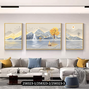 3 paneles Interior casa decoración de pared con pintura efecto 3D paisaje montaña pared arte cristal porcelana pintura - Product Image 2