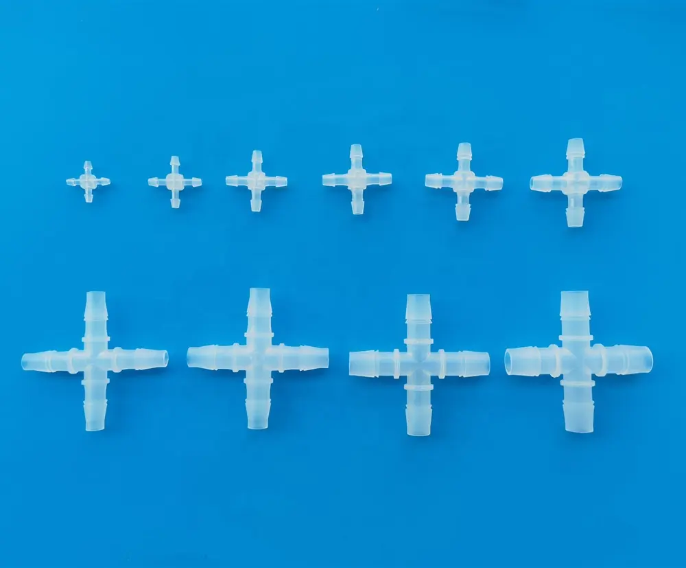 Tubos farpados de plástico, 2.4 a 12.7mm, 3/32 ~ 1/2, 4 vias, junção x, conector da mangueira transversal