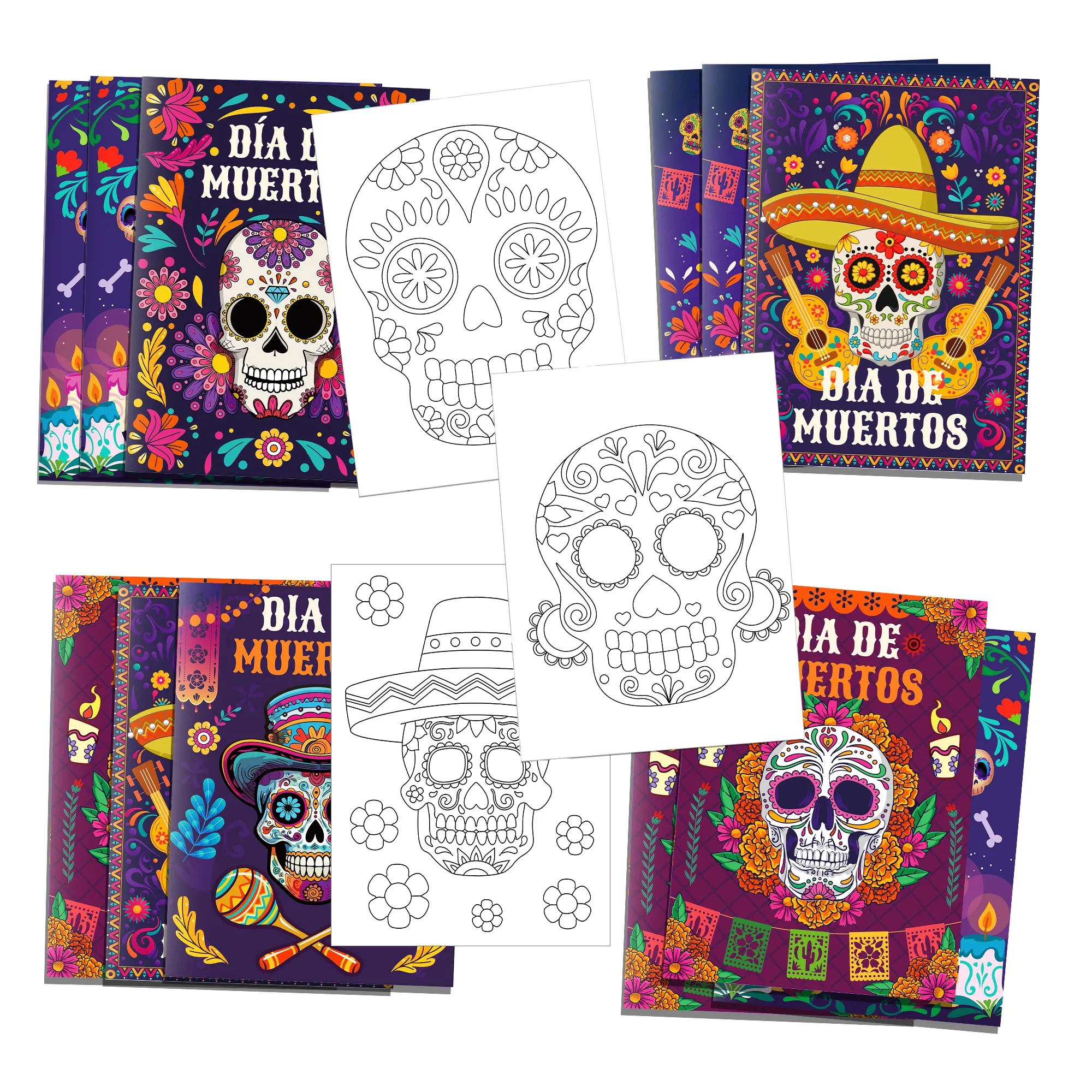 Libros para colorear de la playa del Día de los muertos, rellenos de actividades escolares, libro de pintura de grafiti DIY para regalo de fiesta Dia De Muertos