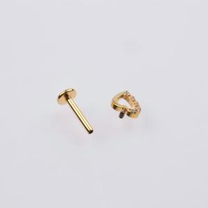 <span class=keywords><strong>Piercing</strong></span> de Titanio G23 para Labret, Cartílago, Labio, Tragus y Hélix, con Corazón Hueco y Engaste de Media Zirconia Cúbica, 16G, Parte Trasera Plana, Dorado - Product Image 5