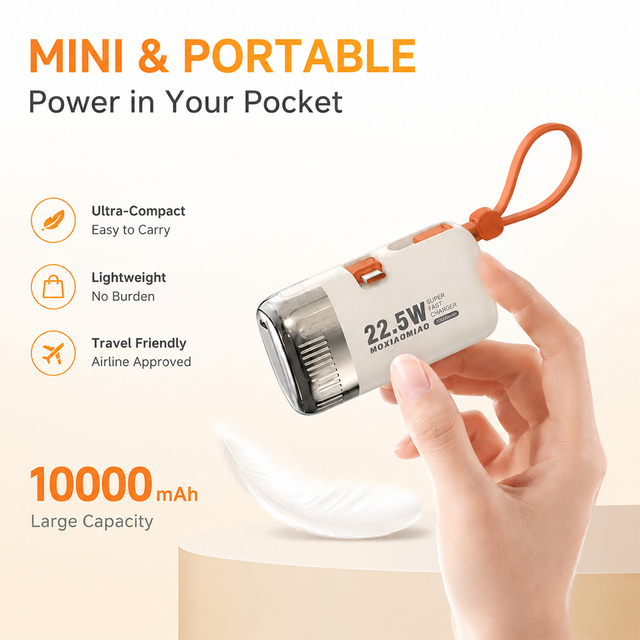 Pocket Capsule Portable Power Bank 5000mAh Quick Charging Retractable Type-C Plug Emergency Power Bank with Integrated Stand B2B