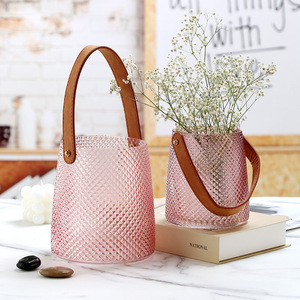 Modern Glass <strong>Flower</strong> <strong>Vase</strong> with Leather Rope - Product Image 2