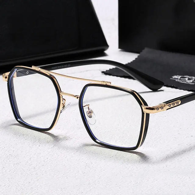 Men's Anti-Blue Light Optical Student Glasses Trendy Double Bridge Flat Glasses with Eye Protection Mens Myopia Optical Frames