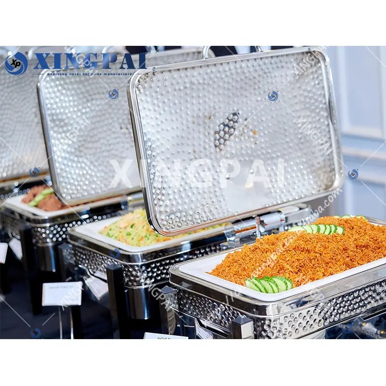 Xingpai Hotel Levert Chaffing Gerechten Buffet Catering Roestvrij Staal Stapelbare Gehamerde Zilveren Chafing Schotels Voor Catering
