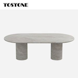 Tostone Mesa de comedor ovalada de cuarcita natural Taj Mahal sólida y gruesa con base de piedra resistente, resistente a los arañazos para la familia - Product Image 2