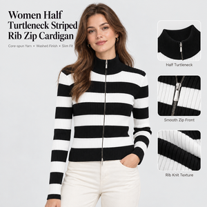 Großhandel OEM ODM Damen Halbhoher Kragen Langarm Reißverschluss Gerippte Strickjacke Herbst Winter Jugendlicher Kontrast-Streifenmantel - Product Image 2