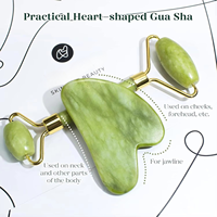 Planche de massage Gua Sha en pierre de jade, rouleau anti-gonflement, soin de la peau et soin personnel, outil facial pour hommes et femmes, emballage en boîte