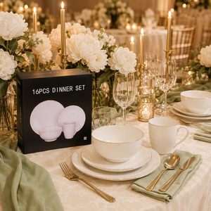 Service de table de luxe <span class=keywords><strong>16</strong></span> pièces en porcelaine fine, coffret cadeau, bord doré, pour mariage, Noël, anniversaire, fêtes, MOQ <span class=keywords><strong>4</strong></span> services - Product Image 5