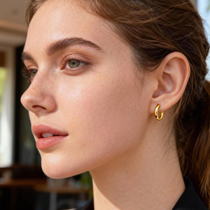 18k Plated Stainless Steel Round <strong>Earrings</strong> Huggies <strong>Small</strong> Women Men <strong>Silver</strong> Gold <strong>Hoop</strong> <strong>Earrings</strong> - Product Image 2