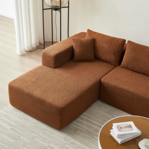 Sofá Modular en Forma de L, Tapizado en Tela de Franela Sherpa, de Tres Plazas, para Apartamento, Villa, Sala de Estar, Color Naranja - Product Image 5