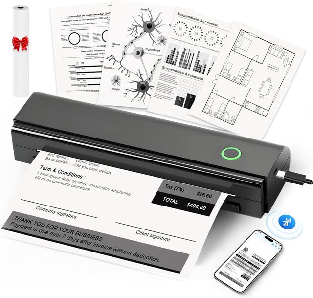 Portable Wireless Inkless Thermal Mobile Printer,Bluetooth Compact Printer for Phone Laptop Office Home Use