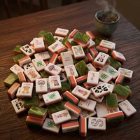Set Mahjong Amerika Mewah Modern Lipat Grosir dengan Ubin Akrilik Marmer Hijau dan Garis-garis Pink Oranye Karya Seni Kustom