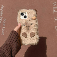 Coque de téléphone en peluche Capybara avec jolie pince à cheveux, housse de protection chaude pour l'hiver pour iPhone 17 Pro Max 15, usage quotidien et extérieur