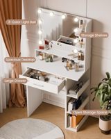 Miroir de coiffeuse moderne pour chambre à coucher avec 10 ampoules LED, bureau de toilette blanc, 7 étagères, 1 tiroir, luminosité réglable