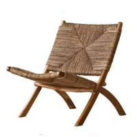Fauteuil simple de style Wabi-sabi, fauteuil de loisirs en bois massif tressé, fauteuil inclinable pour salon, fauteuil rétro