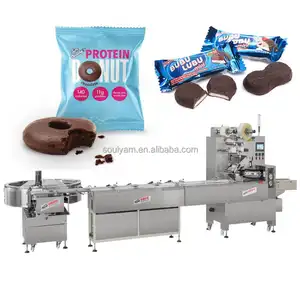 Máquina automática de embalaje de flujo de alta velocidad para dulces, donut duro, galleta, nutrición de cereales, turrón, barra de proteína energética de Chocolate