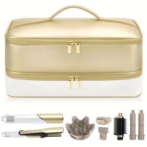 Étui de voyage pour outils capillaires avec sac doré pour sèche-cheveux, étui de rangement pour sèche-cheveux à air chaud, organisateur de voyage pour fer à lisser et fer à boucler - Product Image 1