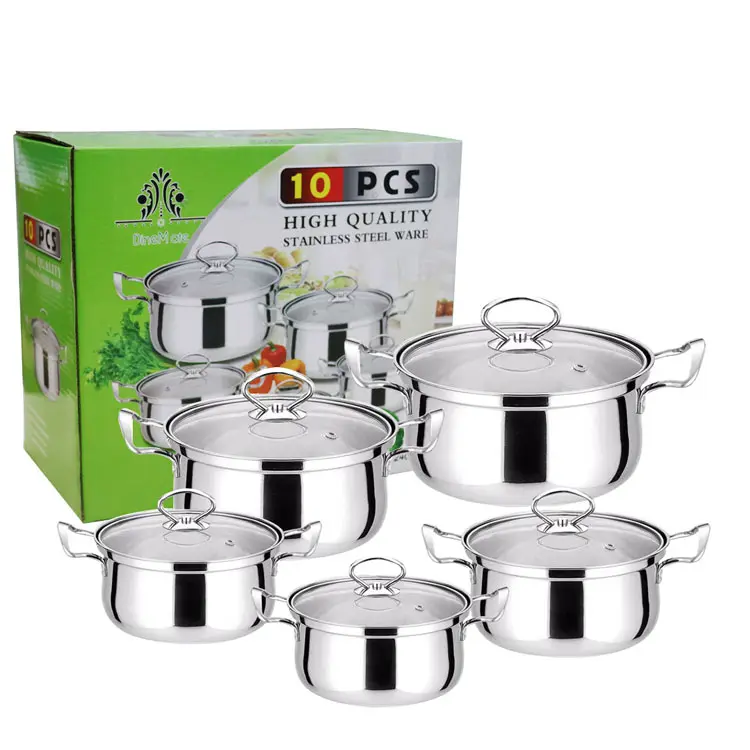 Outils de cuisine à domicile en acier inoxydable 10 pièces/ensemble de casseroles et de poêles Ensembles d'ustensiles de cuisine antiadhésifs pour marmites et soupes Ustensile de cuisine