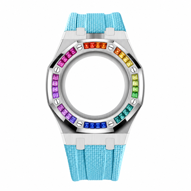 Luxury 316L Stainless Steel Watch Case for Royal Pop Colorful Diamond Bezel Full Cover Replacement Watch Housing Conversion Kit