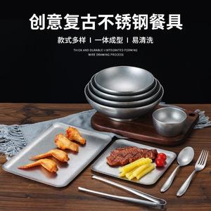 Retro Stainless Steel Flatware Set Fork Knife Spoon Camping Tableware Rectangular Design Durable Outdoor Use - Product Image 3
